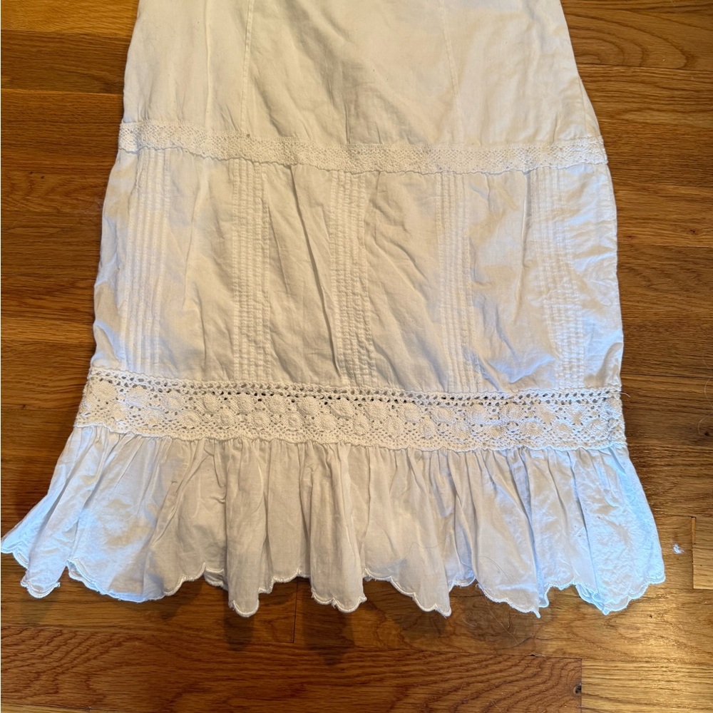 Y2K Old Navy White Cotton Lace-Trim Midi Skirt - Picture 8 of 12